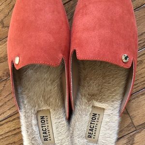 Never worn. Kenneth Cole flat mules. Fur lining  coral color size 9